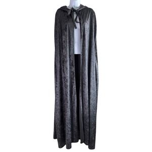Crushed Velvet Platinum Gray Hooded Cloak Cape Gothic Costume Ren Faire Witchy